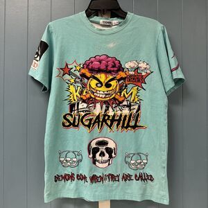 Sugarhill Short‎ Sleeve T-Shirt Men's Size M Demon Aqua Confusion Anti-social